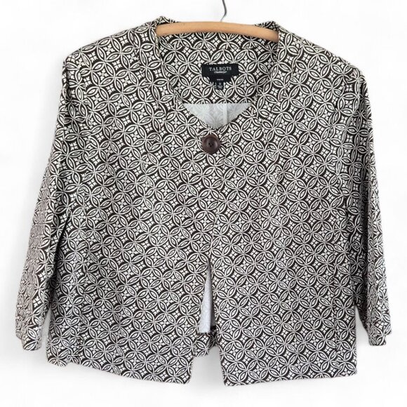 Talbots Jackets & Blazers - Talbots Womens Short Swing Jacket Size 12 Brown & White Patterned Button-Front